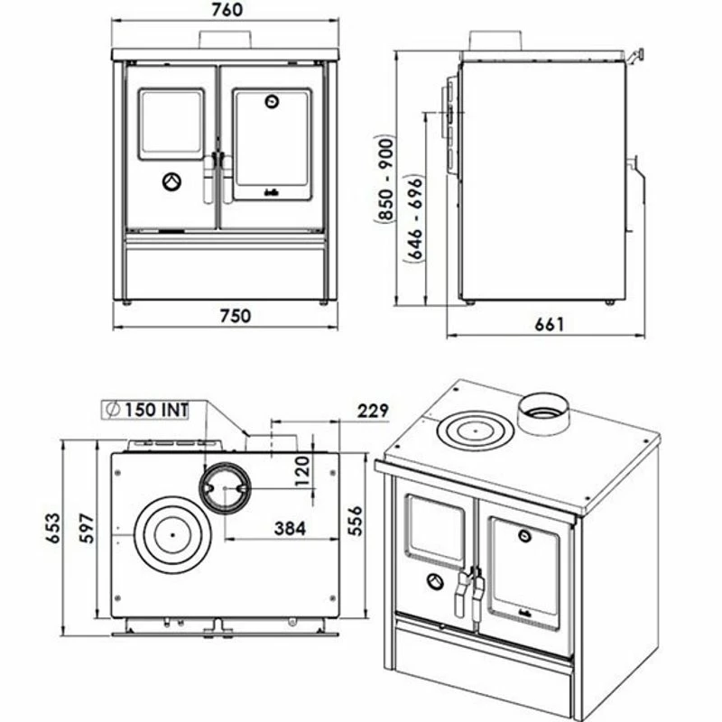 Ενεργειακή σόμπα ξύλου με φούρνο DEVILLE MELISSE 75 8 Kw Μπορντώ 2 Ενεργειακή σόμπα ξύλου με φούρνο DEVILLE MELISSE 75 8 Kw Μπορντώ - Image 2